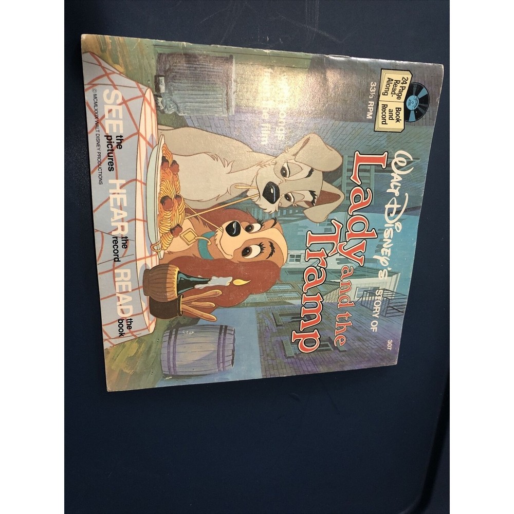 Vintage Walt Disney Story Of Lady and the Tramp Read-Along Book and Record 1979